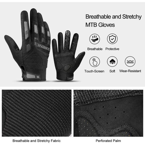 Inbike Men's Grey Wear Resistant Breathable Mtb Touchscreen Motorcycle Gloves - Picture 3 of 8